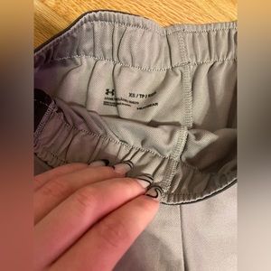 light purple almost gray looking under armor shorts, no flaws darker color waist